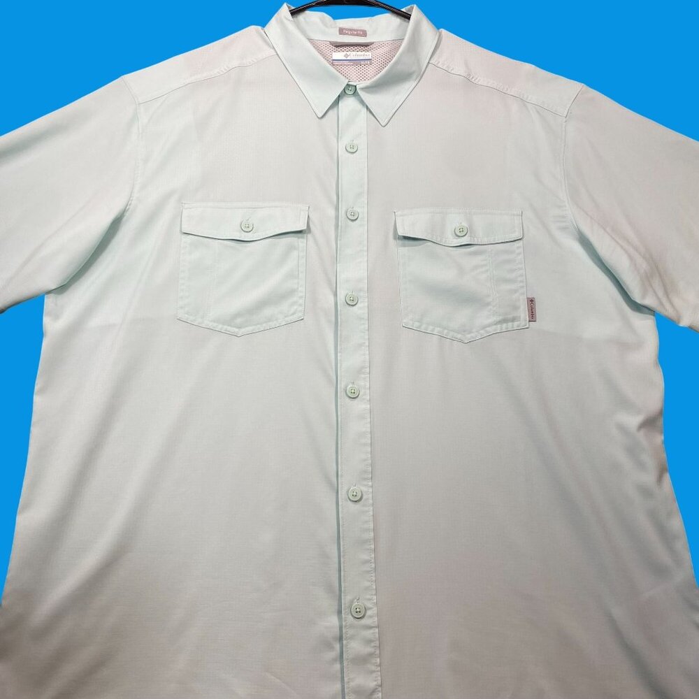 Columbia Mens Light Green Short Sleeve Button Up Shirt Size XL Regular Fit